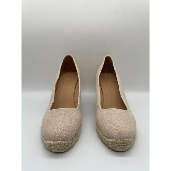 J. Crew Canvas Espadrille Wedge Heels‎ Womens Sz 8 Beige Slip On Casual Peppy - Picture 3 of 9